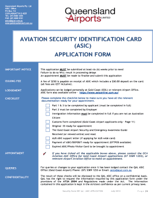 Aviation Security Identification Card Application
