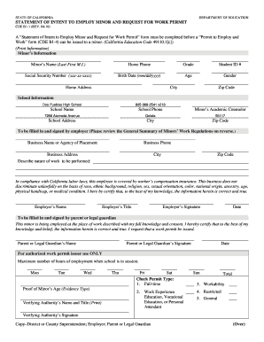 California Minor Work Permit Application