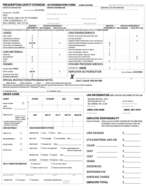 Prescription Safety Eyewear Authorization Form