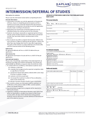 Request for Intermission/Deferral of Studies Form