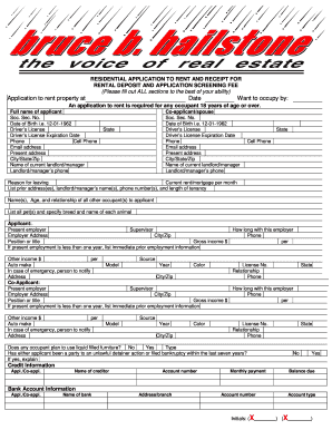 Residential Rental Application and Deposit Receipt