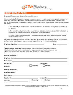 Direct Deposit Authorization Form