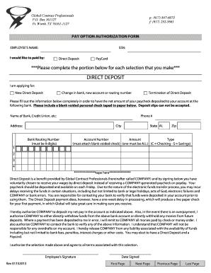 Global Contract Professionals Pay Option Authorization Form