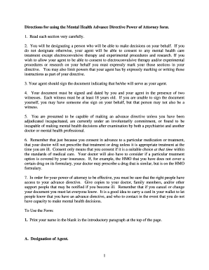 Mental Health Advance Directive Power of Attorney
