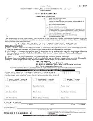 Fifth Third Bancorp Dividend Reinvestment Plan Application