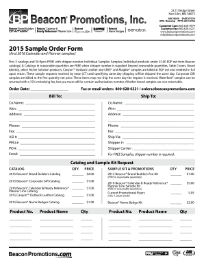 2015 Beacon Promotions Sample Order Form