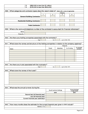 Financial Details Form for Building Contractor Prequalification