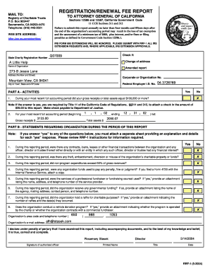 California Charitable Organization Registration Fee Report