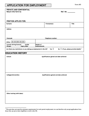 UK Employment Application Form