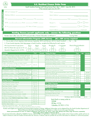 South Carolina Hunting and Fishing License Order Form