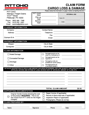 Cargo Loss and Damage Claim Form