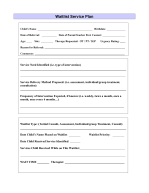 Child Therapy Waitlist Service Plan