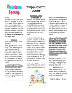 spring newsletter for preschool