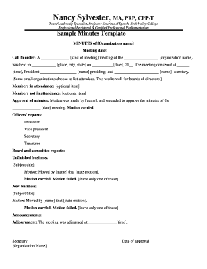 Sample Minutes Template