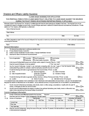 Directors and Officers Liability Insurance Proposal Form