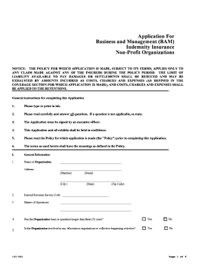 Business and Management Indemnity Insurance Application