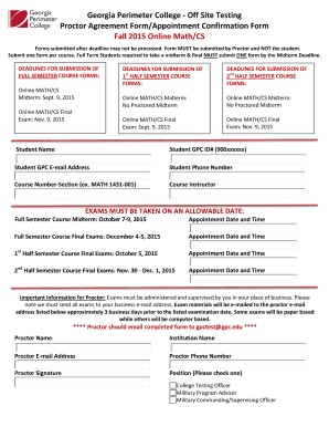 Georgia Perimeter College Proctor Agreement Form