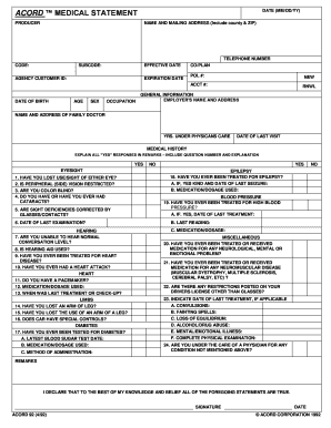 ACORD Medical Statement Form