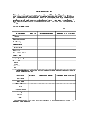 Apartment Inventory Checklist Form
