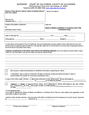 California Notice of Motion and Motion to Continue Court Trial