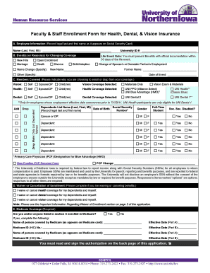 Faculty & Staff Enrollment Form for Health, Dental, & Vision Insurance