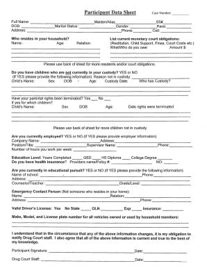 Drug Court Participant Data Sheet