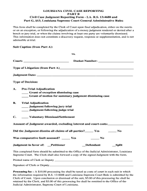 Louisiana Civil Case Judgment Reporting Form