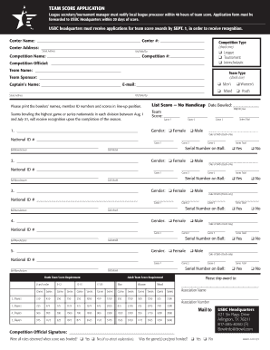 USBC Team Score Application Form