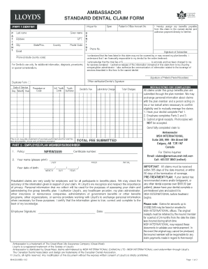 Ambassador Standard Dental Claim Form