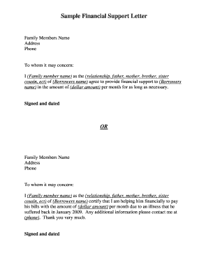 Financial Support Letter