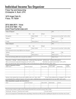 US Individual Income Tax Organizer