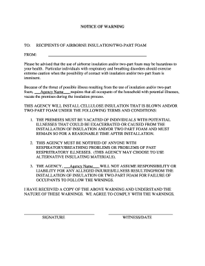 Notice of Warning for Insulation Installation
