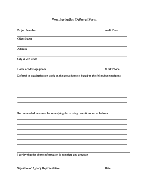 Weatherization Deferral Form