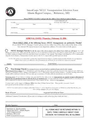 AmeriCorps NCCC Transportation Selection Form