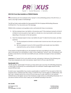2013 W-4 Employee Withholding Allowance Certificate