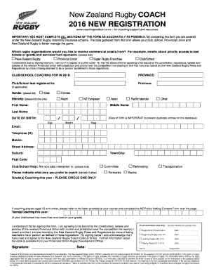 New Zealand Rugby Coach Registration Form