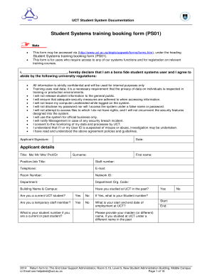 UCT Student Systems Training Booking Form