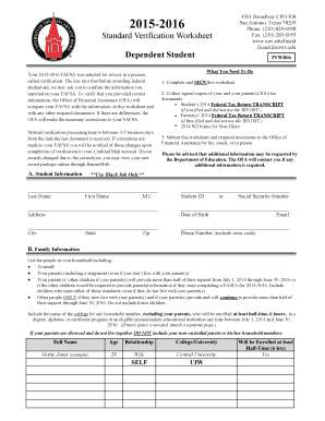 FAFSA Verification Worksheet