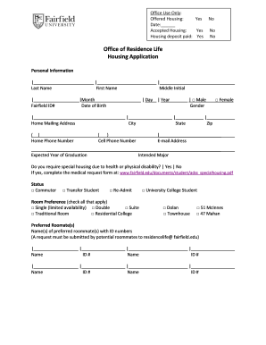 Fairfield University Housing Application