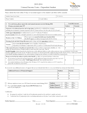 Untaxed Income Form – Dependent Student