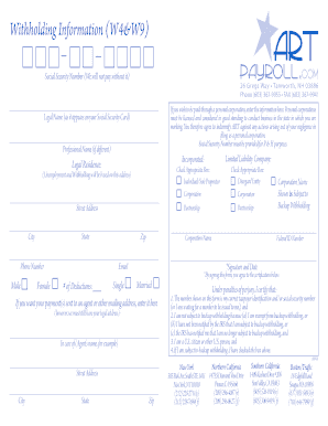 W4 and W9 Tax Withholding Information Form