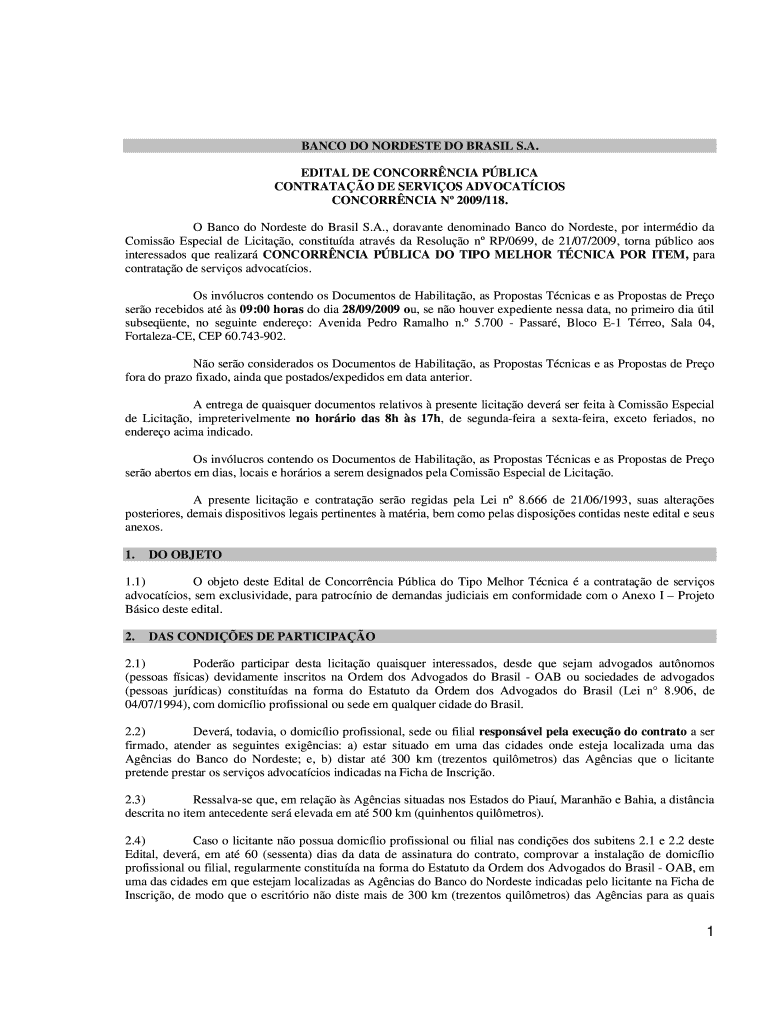BANCO DO NORDESTE DO BRASIL SA EDITAL DE CONCORRENCIA - oabpi org Vista previa en la página 1