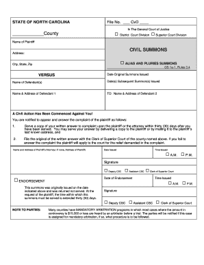 North Carolina Civil Summons