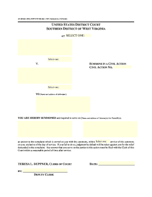 US Civil Action Summons Form