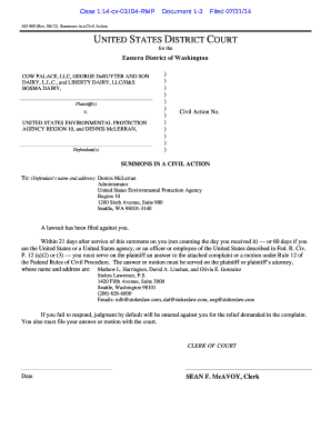 US Federal Civil Action Summons