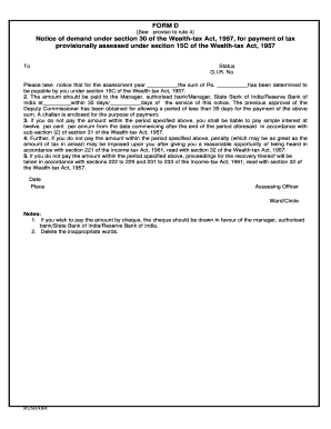 Wealth-Tax Demand Notice Form D