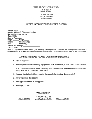 Parkinson's Disease Underwriting Application