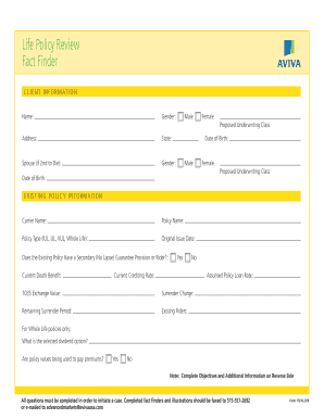 Life Policy Review Fact Finder