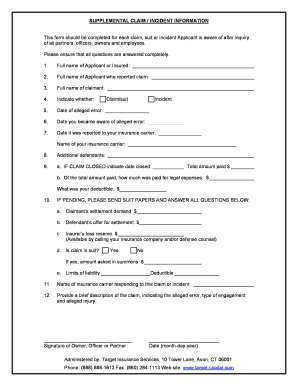 Insurance Claim Incident Information Form