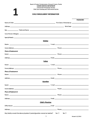 Child Enrollment Information Form